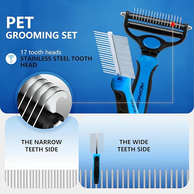 2-in-1 Shedding Brush and Detangling Comb Combo,Small Dog Stripping Brush, Dog and Cat Grooming Comb, 17 Stainless Steel Teeth Remove Tangled Hair, Pet Grooming Tools-Small-PawvioPets