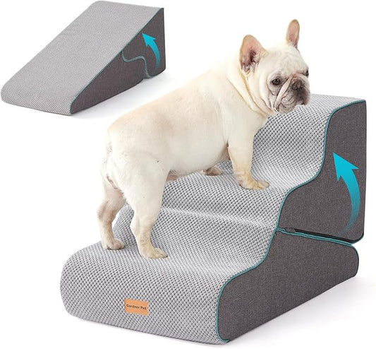 Gardner Pet Dog Stairs for Small Dogs 16.5" H, 2 in 1 Transformable 3-Step Pet Stairs and ramp, Dog Steps for Couch (13-20 in) with Durable Non-Slip Waterproof Cover and CertiPUR-US Certified Foam-PawvioPets