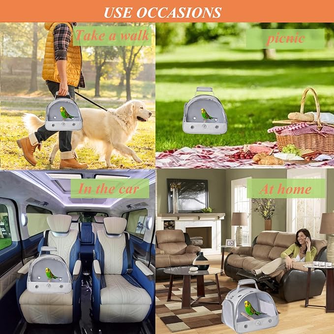 Bird Carrier Travel Cage with Stand, Small Bird Travel Carrier for Parrot with Perch, Side Access Window (Grey)-PawvioPets