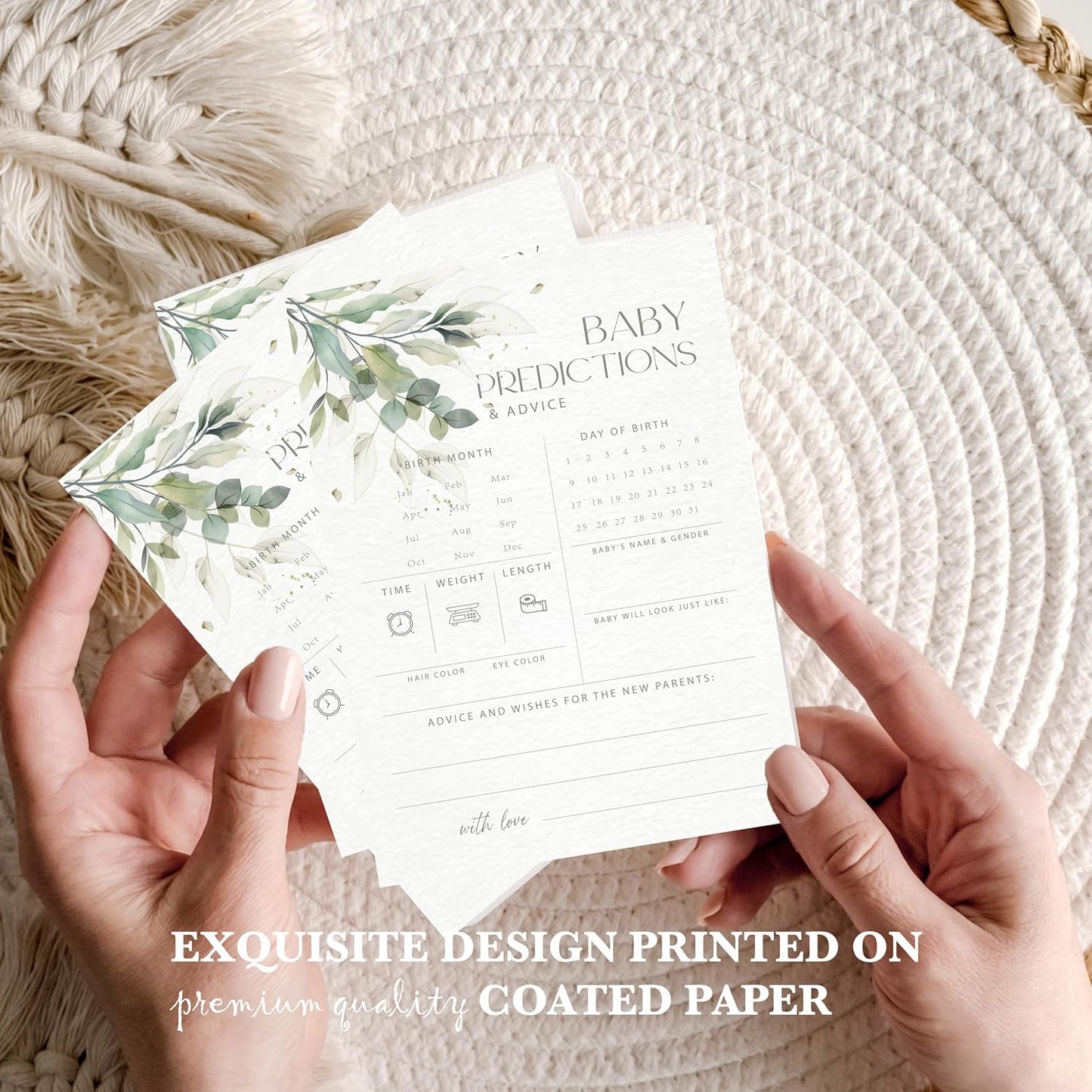 Advice For New Parents Baby Shower, Baby Predictions & Advice Cards For Baby Shower Games Activities, Wishes for Baby, 25 Double-Sided Thick Cards – Greenery A06