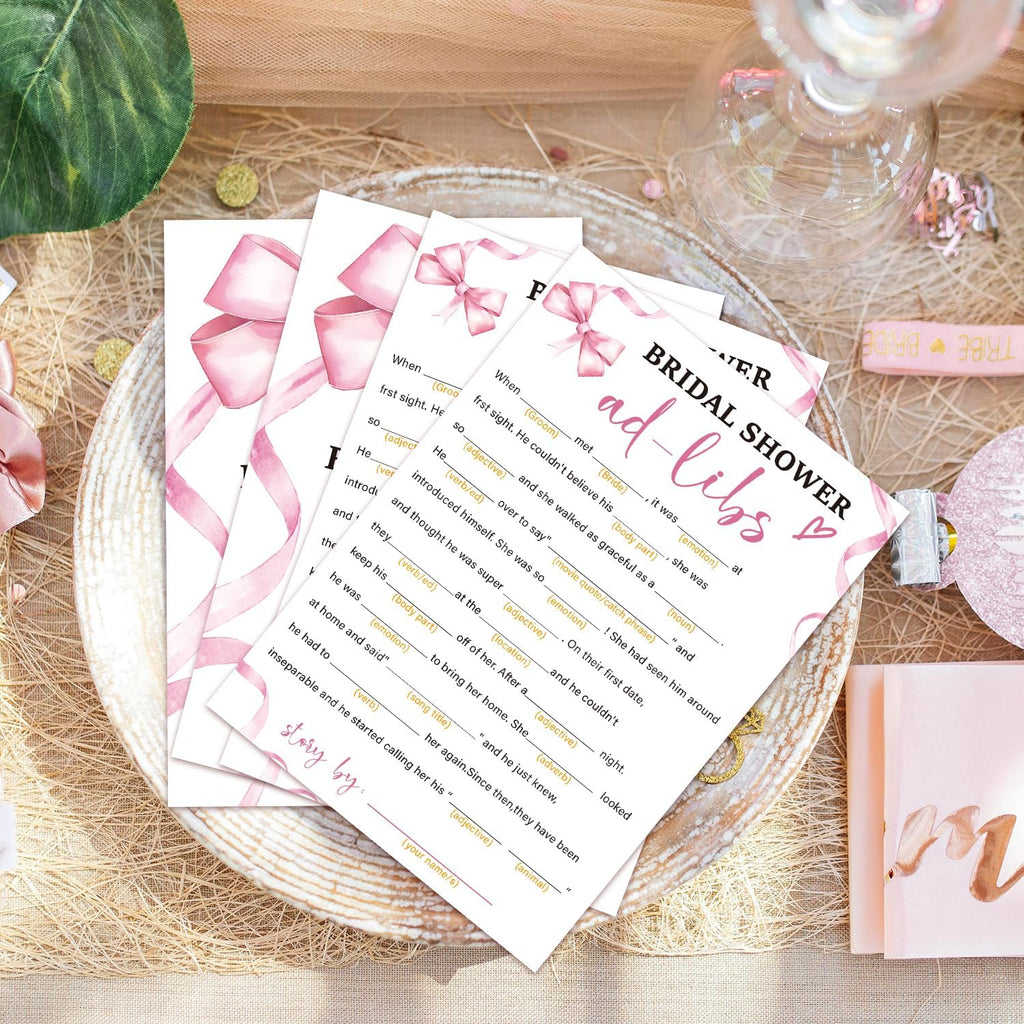 Bridal Shower Games 30 Guests, Ad-Libs Bridal Shower Wedding Games for Reception, Rehearsal Dinner Engagement Party Activities Game Card/HL 007