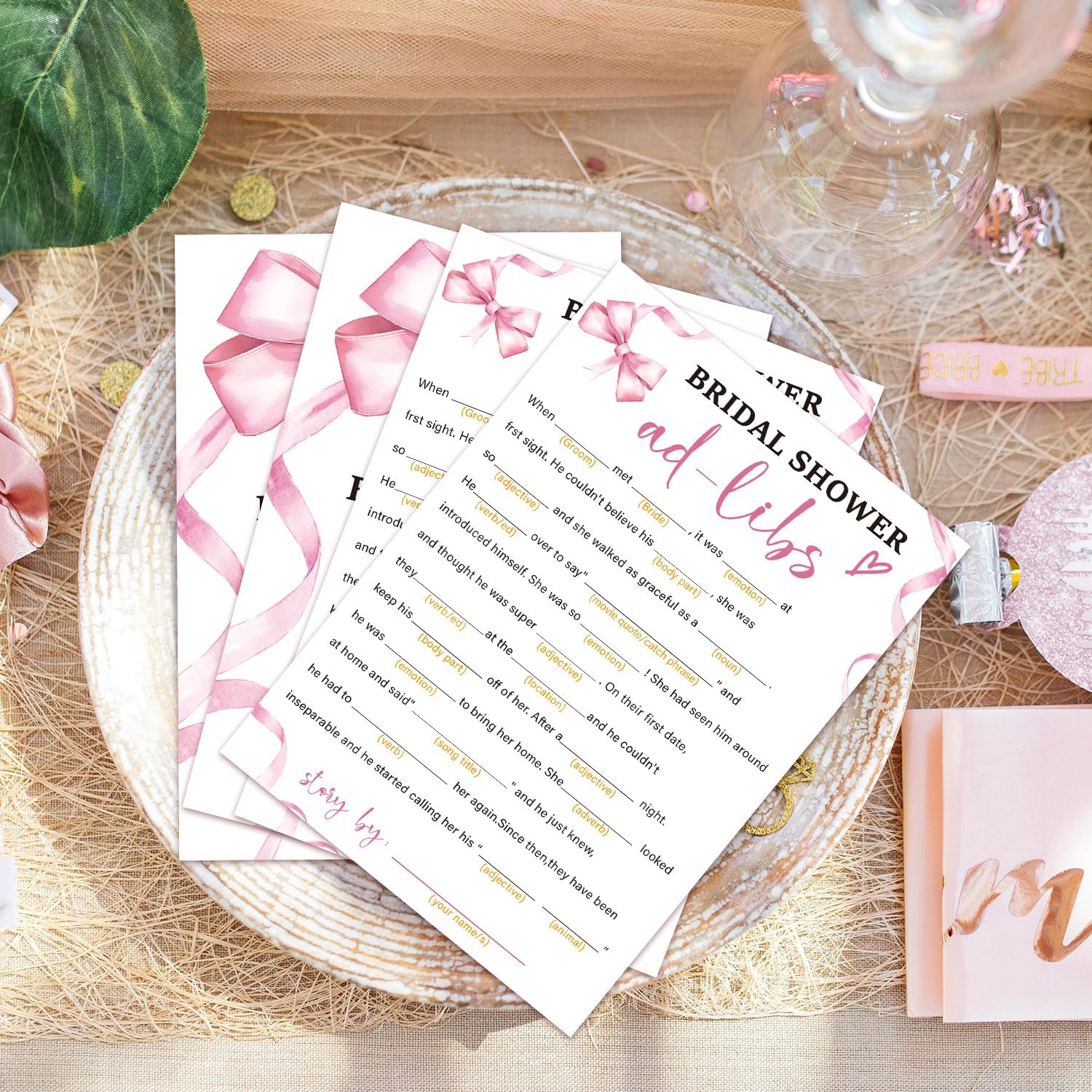 Bridal Shower Games 30 Guests, Ad-Libs Bridal Shower Wedding Games for Reception, Rehearsal Dinner Engagement Party Activities Game Card/HL 007