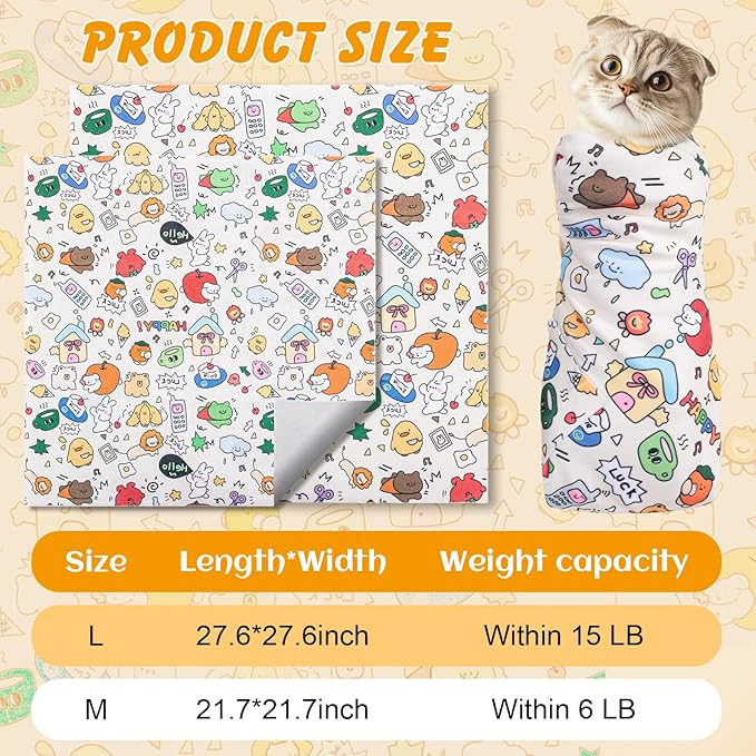 21.7 in Cat Wrap for Cutting Nails, Self-Adhesive Cat Grooming Wrap Anti-Escape Cat Restraint for Nail Clipping Cat Swaddle Wrap Cat Wrapping Cloth for Pet Cleaning and Beauty (Within 6.6 lbs)-PawvioPets
