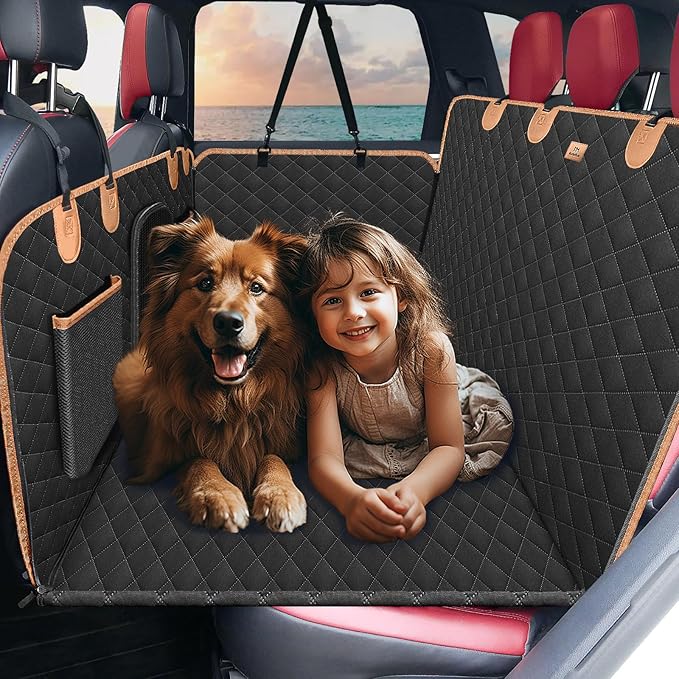 Back Seat Extender for Dogs Cats,Car Seat Cover with Hard Support,Waterproof Dog Hammock for Car Travel,Foldable Camping Bed Mattress for SUV Truck(Black)-PawvioPets