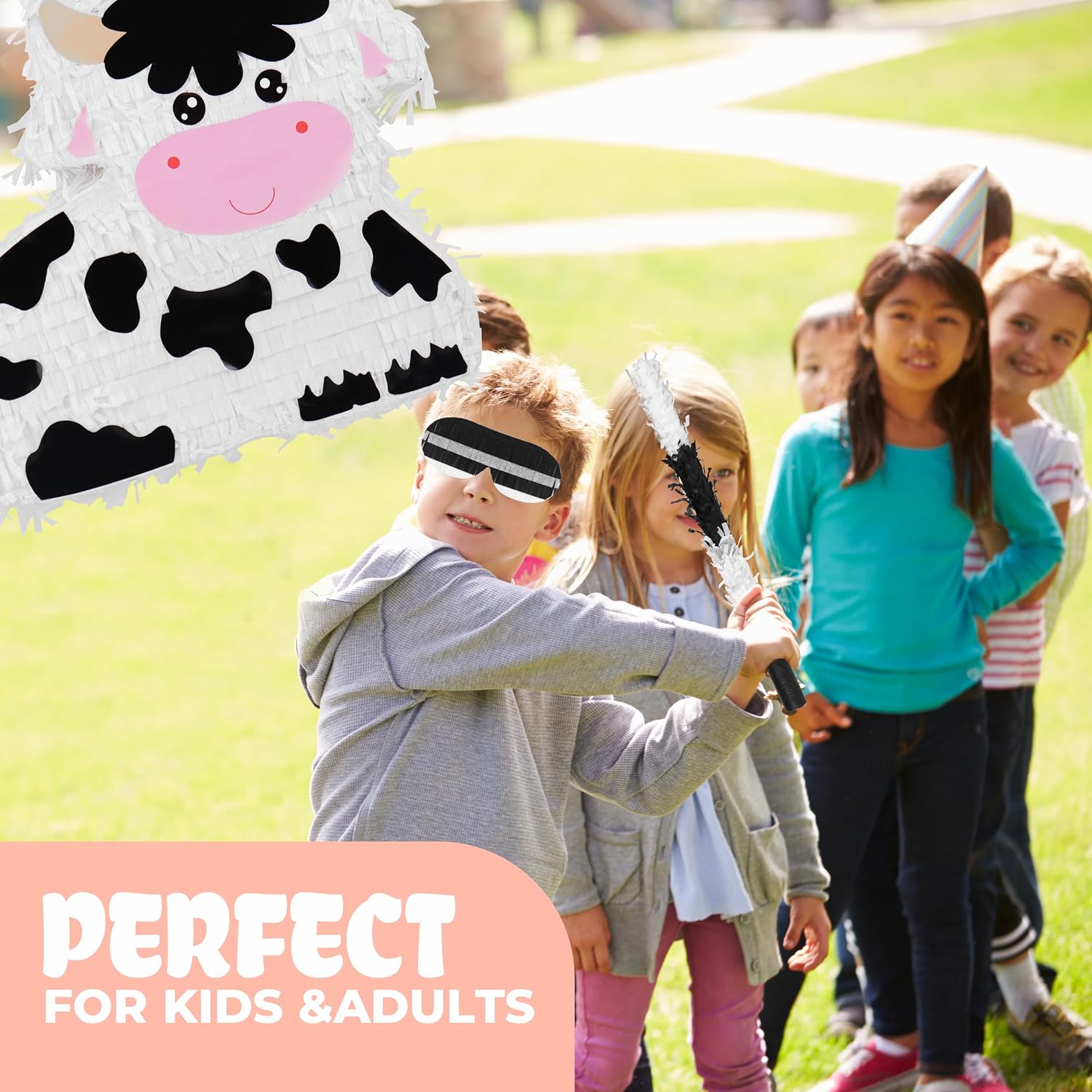 Milk Cow Pinatas Bundle with a Blindfold and a Bat (16 x 13 x 4 Inches), Perfect for kid's Birthday Parties, Mexican Theme Parties, Decorations