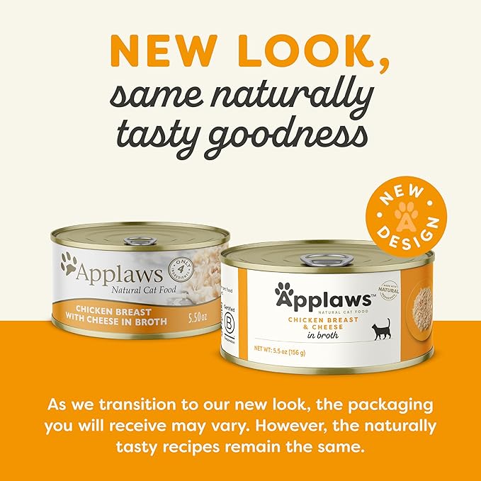 Applaws Wet Cat Food, 24 Count, Limited Ingredient Canned Wet Cat Food, Chicken Breast with Cheese in Broth, 5.5oz Cans-PawvioPets