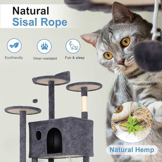 FDW Cat Tree Tower 81in Multi-Level Durable Cat Scratching Post & Cozy Fun Jumping Platform Space Saving Condo Pet Play House for Indoor Cats,Dark Gray-PawvioPets