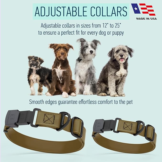 Dogline Biothane Waterproof Dog Collar with Herm Sprenger Black Stainless Steel Quick Release Buckle – Heavy Duty Tactical Durable Collar for Dogs – Comfortable and Safe Pet Collar W3/4" L12-19 Brown-PawvioPets