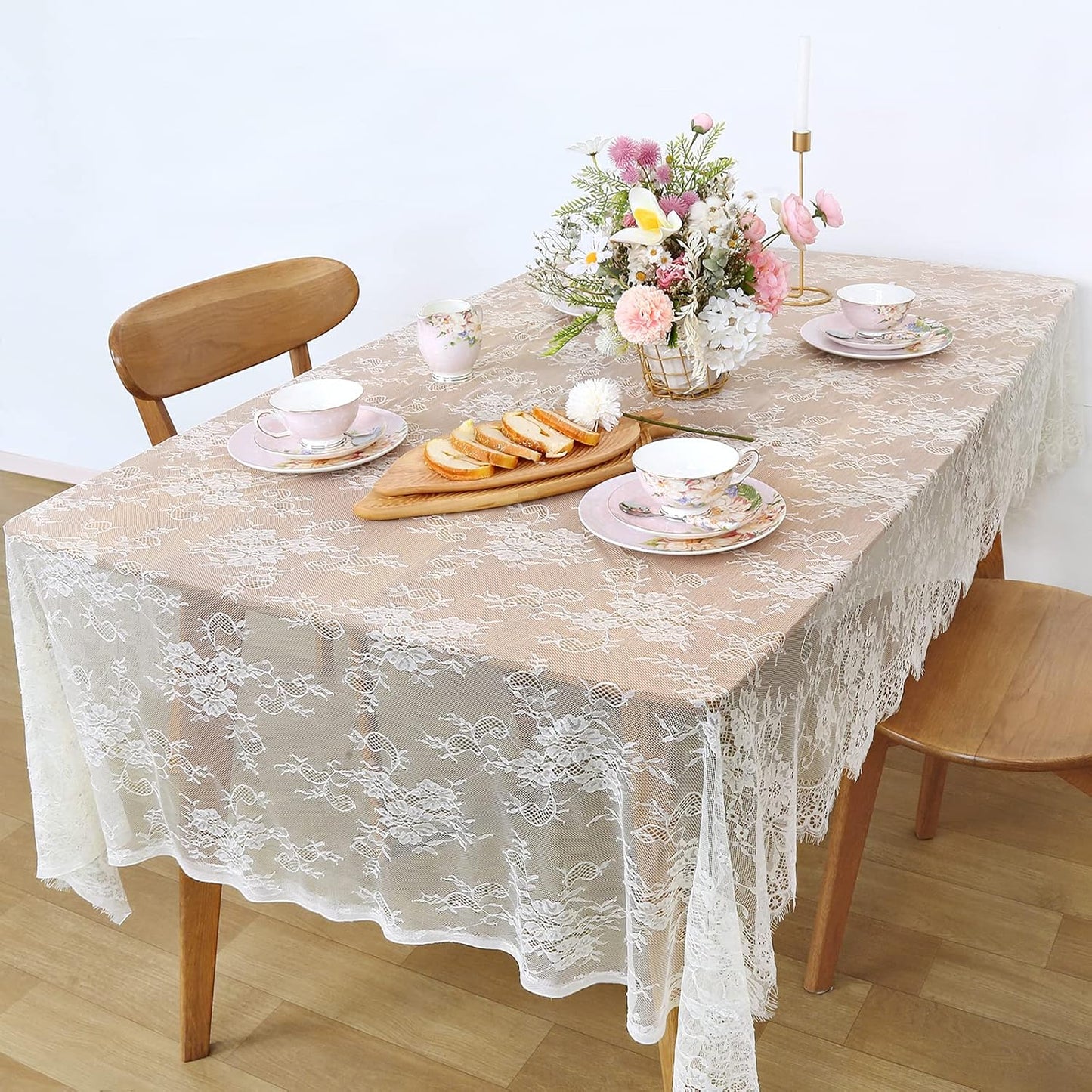 LuoluoHouse Rustic Ivory Wedding Tablecloths Lace Chic Rectangular Tablecloths for Wedding Reception Farmhouse Table Decorations 60x120 inch