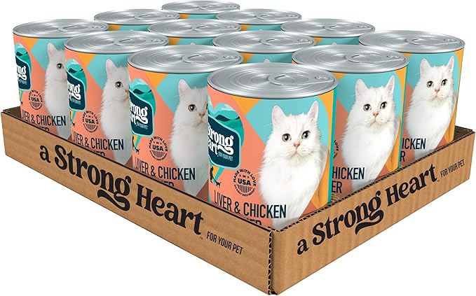 A Strong Heart Canned Wet Cat Food, Liver & Chicken Dinner - 13.2 oz Cans (Pack of 12), Made in The USA with Real Chicken & Liver-PawvioPets