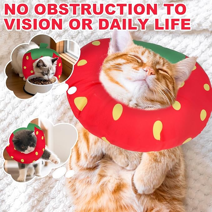 BINGPET Cat Cone Collar Soft,Waterproof Cat Recovery Collar to Stop Licking,Cute Donut Elizabethan e Collar for Cats Kittens Puppies Wound Healing After Surgery(Strawberry,Small)-PawvioPets