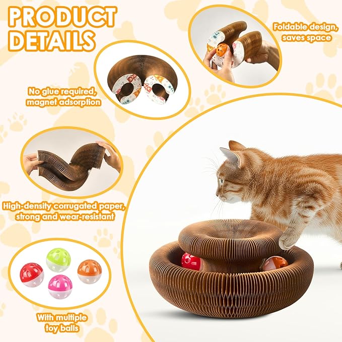 2 Pack Magic Organ Cat Toy Foldable Magic Organ Cat Scratching Board Reversible Infinity Style Magic Organ Cat Toy with 4 PCS Ball Cat Toys Interactive Indoor Cat Toys-PawvioPets