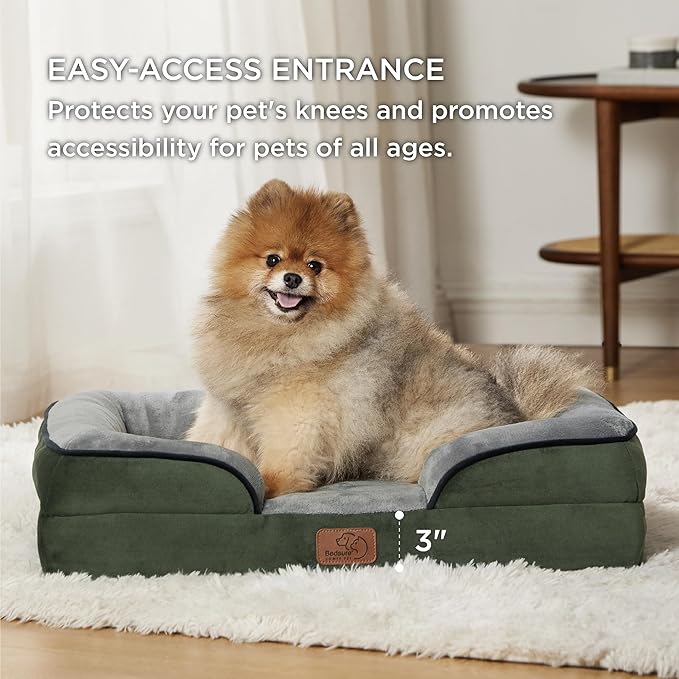 Bedsure Orthopedic Dog Beds for Small Dogs - Washable Small Dog Cat Bed Waterproof, Comfort Pet Couch Sofa with Washable Removable Cover, Pets Bed with Nonskid Bottom, Boreal Canopy Green, 24"-PawvioPets