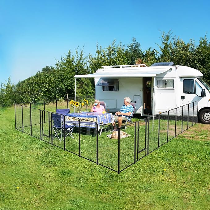 Dog Playpen Outdoor Extra Wide 24 Panels Heavy Duty Dog Fence 50" Height Anti-Rust with Doors Portable for RV Camping Yard, Total 63FT, 316 Sq.ft, Snowy Black-PawvioPets