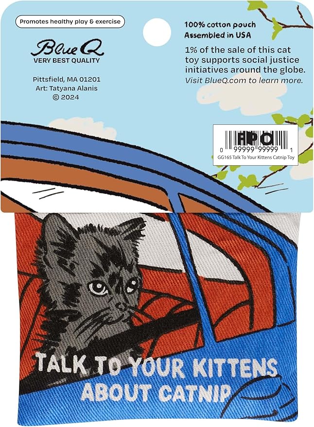 Blue Q Talk to Your Kittens About Catnip - Cat Toy. Premium Organic Catnip Grown in USA, 100% Cotton Pouches, Kitty Graphics Sure to Delight Every Cat-Keeper.-PawvioPets