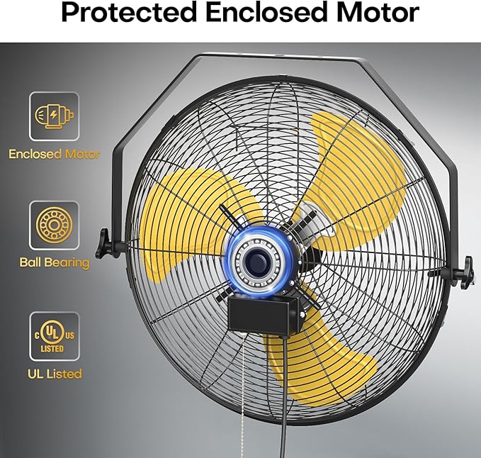 20 Inch Industrial Wall Mount Fan, 5200 CFM Industrial Metal Wall Fans with Poweful Motor, 3 Speed, Heavy Duty Construction Indoor for Warehouse, Workshops, and Garage, UL Listed-PawvioPets