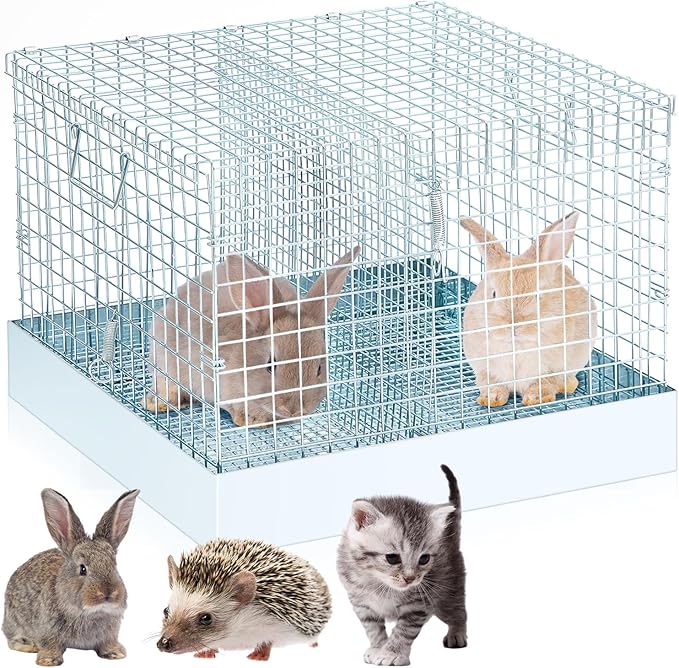 Folding Rabbit Cage, 18 x 18 x 14 in Portable Bunny Carrier with Tray and Handles for Transport, Trave or Temporary Housing, Indoor Outdoor Pet Habitat Animal Enclosure-PawvioPets
