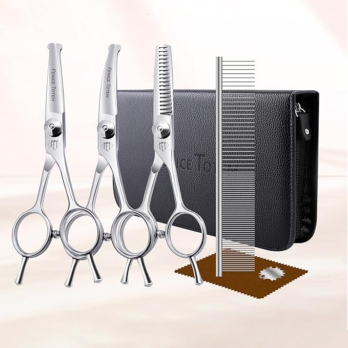 Dog Grooming Scissors: 3 in 1 Pet Shears Set Made Of Advanced Stainless Steel Alloy for Trimming Dogs Cats and Other Pets Face and Paws-PawvioPets