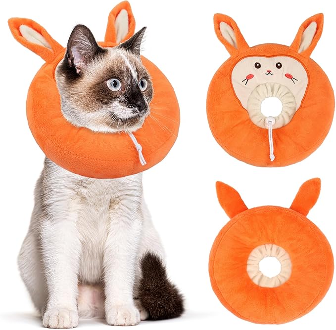 Adjustable Cat Collar Soft to Stop Licking After Surgery for Kitten, Alternative to Cone of Shame, Donut Cone for Cats, Pet Elizabethan Collar (Rabbit, Small)-PawvioPets