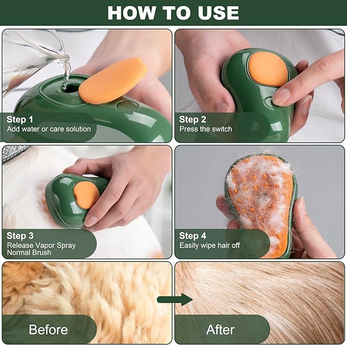 3-in-1 Steam Brush for Cat and Dog Deshedding - Portable Pet Hair Removal Tool for Indoor Shedding, Grooming Supplies-PawvioPets