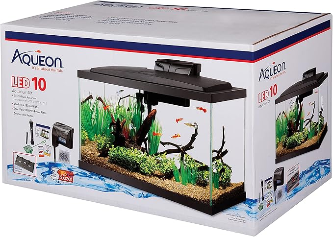 Aqueon Aquarium Fish Tank Starter Kit with LED Lighting 10 Gallon Fish Tank-PawvioPets