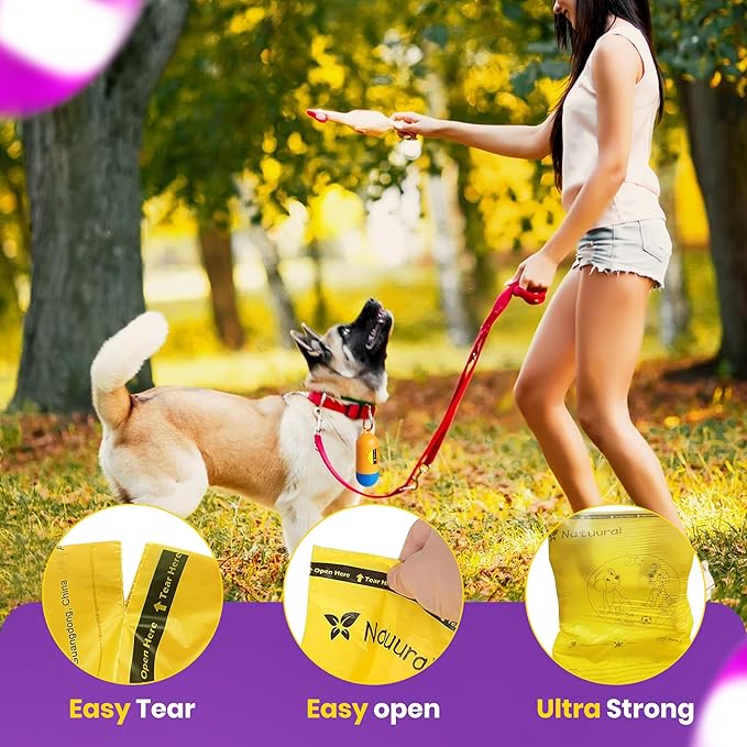 Dog Poop Bags-150 Counts with Holder (10 Rolls), Biodegradable Poop Bags, Eco-friendly and Easy to Open, Thick Dog Waste Bags (Yellow)-PawvioPets