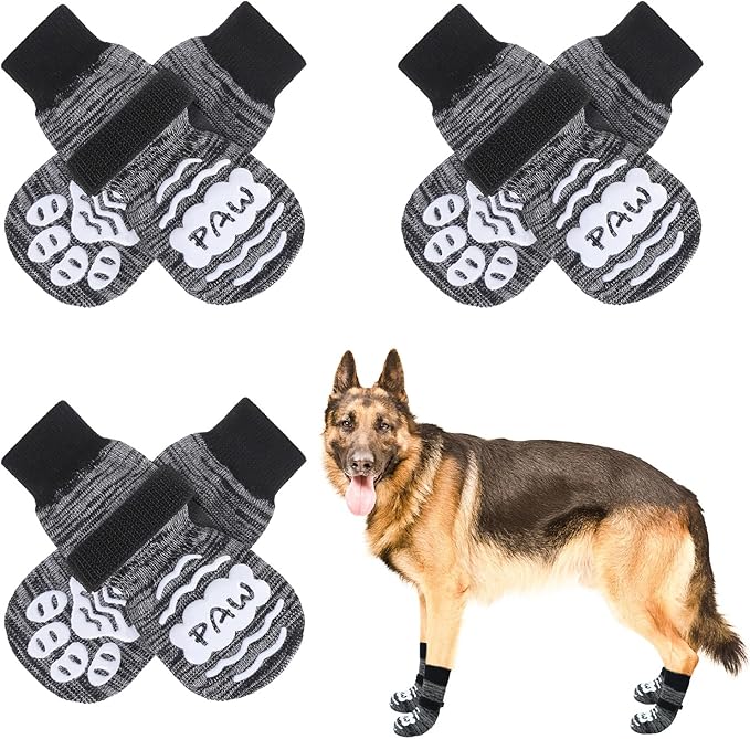 BEAUTYZOO Anti Slip Dog Socks for Small Medium Large Dogs,Paw Protector with Grips for Hardwood Floor Hot/Cold Pavement,Traction Control 3 Pairs AntiTwist Dog Shoes to Prevent Licking for Senior Dog-PawvioPets