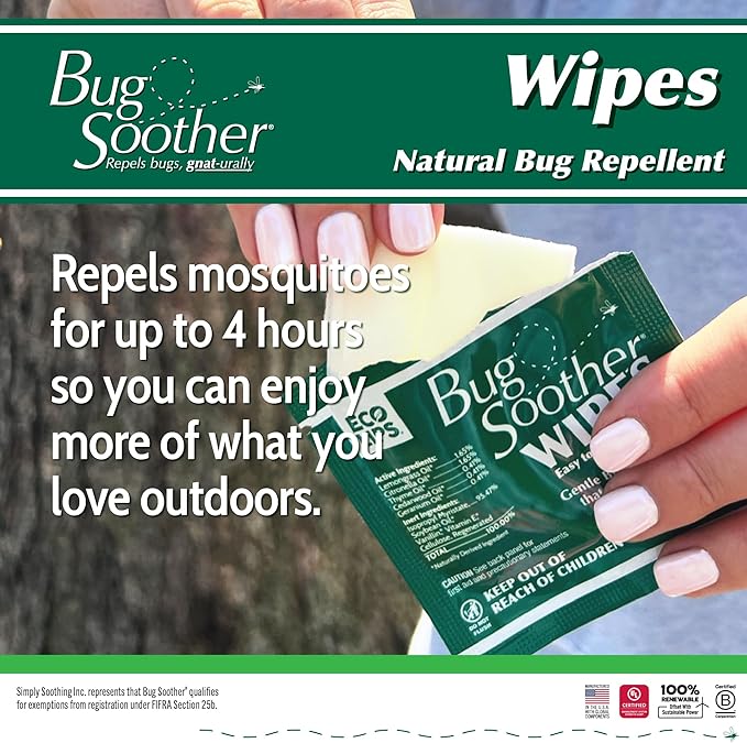 Bug Soother Wipes (100 ct) - Natural Insect, Gnat and Mosquito Repellent & Deterrent - 100% DEET-Free Safe Bug Wipes for Adults, Kids, & Pets - Made in USA-PawvioPets