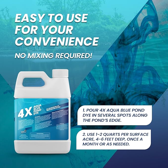 32oz Aqua Blue Pond Dye 4X Concentrate, Lake & Pond Dye Blue for Aqua Colored Water, Ideal Lake Colorant, Aquashade Colorant That Protects Against Sunlight - Ideal for Fish and Wildlife-PawvioPets