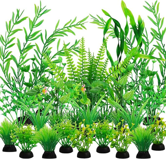 Aquarium Decorations - 25pcs Green Plants for Fish Tank, Plastic Decor Accessories-PawvioPets