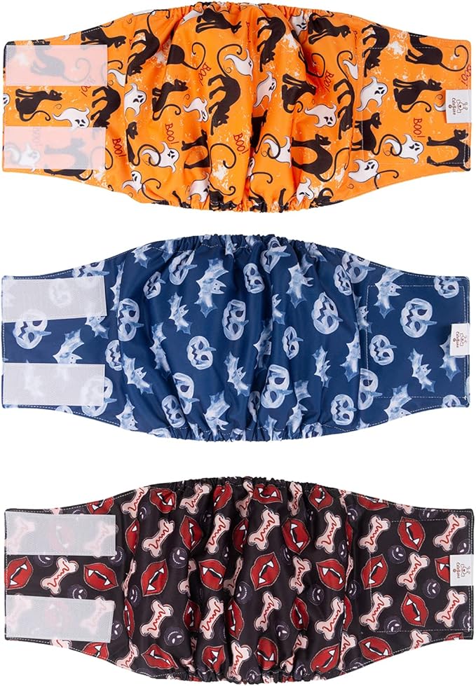 CuteBone Halloween Male Dog Diapers Belly Bands 3 Pack for Male Dogs Wraps Washable Doggie Pants DM22M-PawvioPets