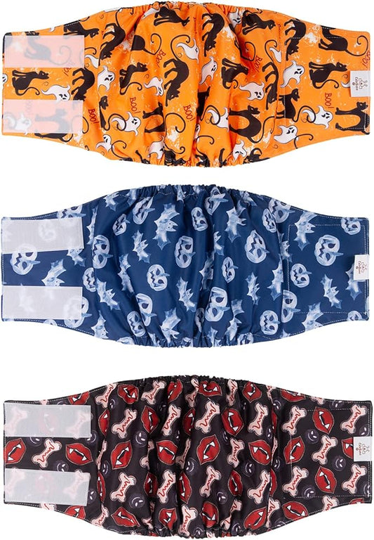 CuteBone Halloween Male Dog Diapers Belly Bands 3 Pack for Male Dogs Wraps Washable Doggie Pants DM22M-PawvioPets