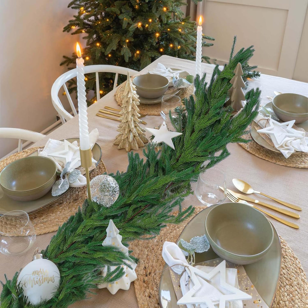 Hananona 4 Pcs 6 Ft Artificial Norfolk Pine Garlands, Realistic Pine Garland, Green Artificial Greenery Garland for Table, Mantle, Wall, Indoor, Outdoor Winter Christmas Decorations (4, 6 FT)