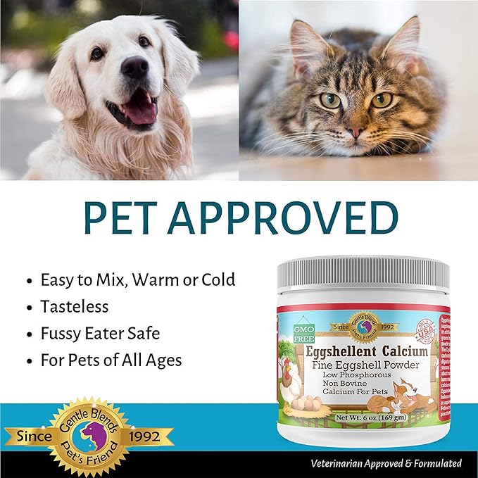 Calcium for Dogs and Cats - Fine Eggshell Powder - Strong Hip & Joint Supplement for Dogs and Cats- Dietary Supplement - No Additives - Pet's Friend Eggshellent Calcium 6oz-PawvioPets