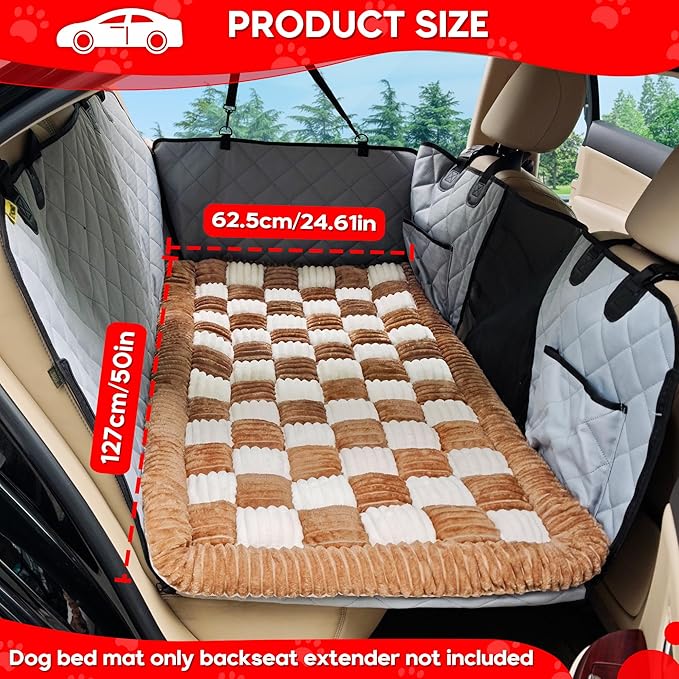 Dog Car Bed Mat, Non-Slip Backseat Extender Pet Blanket, Plaid Dog Bed for SUVs, Sedans & Trucks, Chew-Resistant Travel Pad for Dogs, Easy Clean & Scratch-Proof & Comfort (50"x24.6")-PawvioPets