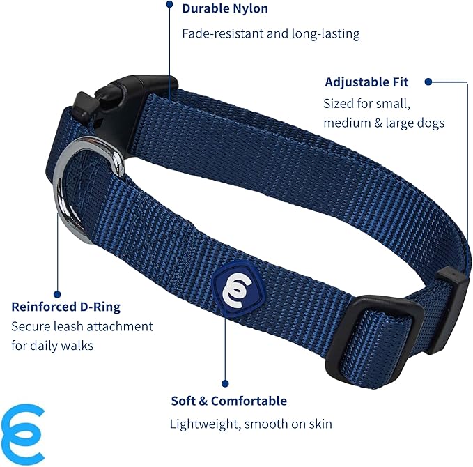 Blueberry Pet Essentials Medium Dog Collar in True Navy | Adjustable & Eco-Friendly Durable Nylon Strap | Classic Collar for Medium Dogs, Boy & Girl Pets-PawvioPets