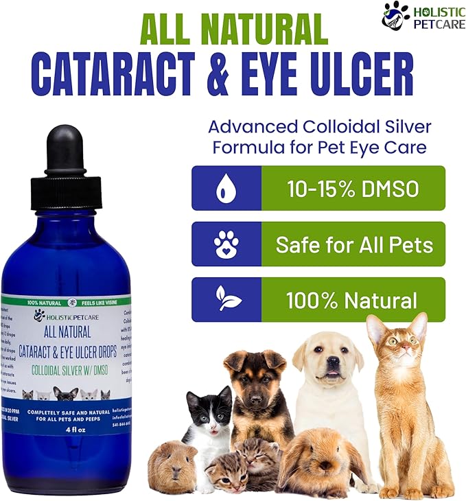 Eye Ulcer Drops - Colloidal Silver with DMSO Eye Drops for Dogs & Cat Eye Infections & Irritations - Eye Care Solution Reduces Cataracts - All Natural Pet Eye Health Care (4 oz)-PawvioPets