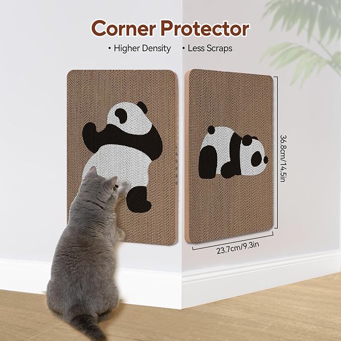 AUSCAT Cardboard Cat Wall Scratcher, 7 cat Scratching Boards with Box, Wall Mounted Cat Scratching Pads for Indoor Cats, Furniture Protector, 14.5" x 9.3", Panda Pattern-PawvioPets