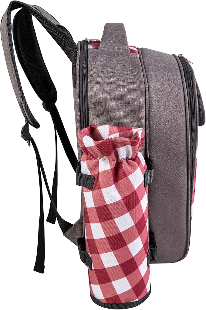 apollo walker Picnic Backpack Bag with Cooler Compartment, Detachable Bottle/Wine Holder, Fleece Blanket, Plates and Cutlery Set (2 Person, Gray)-PawvioPets