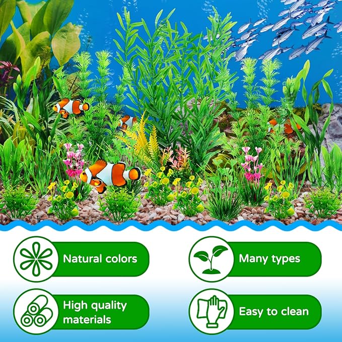Fish Tank Plants, 20pcs Aquarium Decor Green Plants Artificial Aquarium Decorations Plant, Fish Tank Accessories for Household and Office Aquarium Simulation, Small to Large-PawvioPets