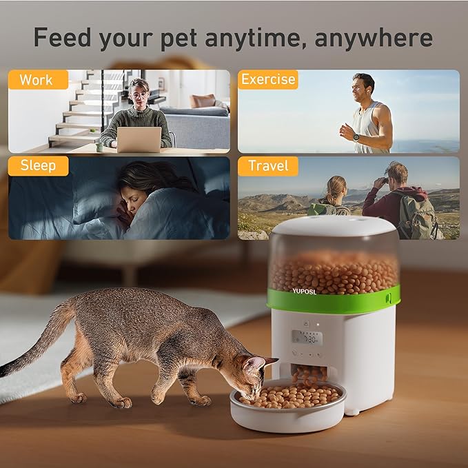 Automatic Cat Feeder - 2L Cat Food Dispenser, Timed Auto Pet Feeder with 180-day Battery Life, 1-6 Meals Per Day, 1-16 Portion, Desiccant Bag Keeps Dry Food Fresh, Also for Small Dogs-PawvioPets