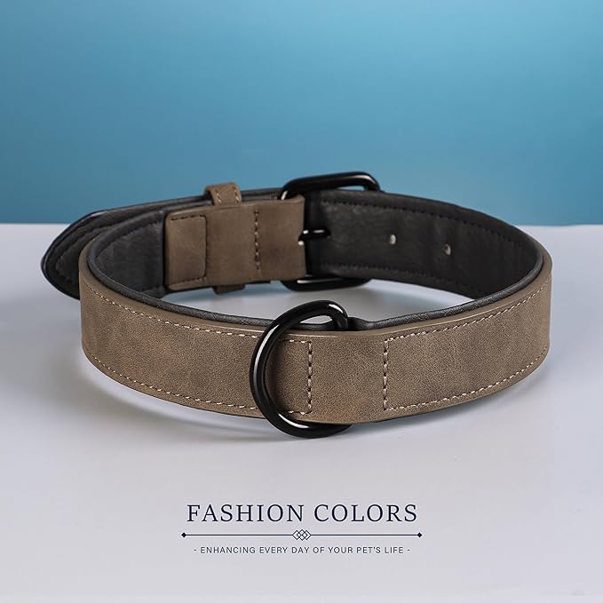 Didog Soft Padded PU Leather Dog Collar, Breathable and Adjustable Dog Collar for Large Dogs, Comfortable for Daily Walk, Brown, XL Fit Neck 17-21"(44-71 lbs)-PawvioPets