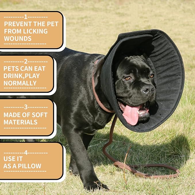 Adjustable Dog Cat Cone,Soft Recovery Cat Cone Collar,Dog Protective Collar for Cats,Puppy and Dogs,Black,Large-PawvioPets