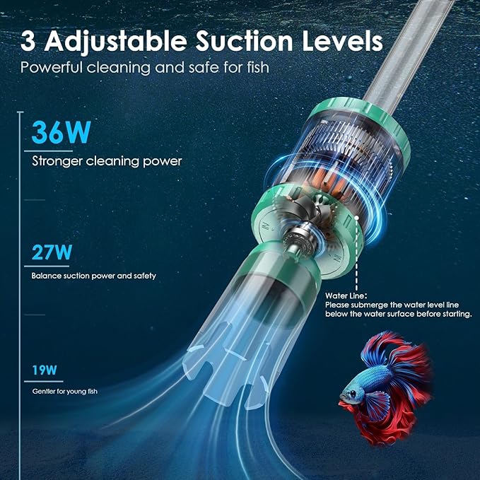 AKKEE Aquarium Vacuum Gravel Cleaner, 8 in 1 Multifunctional 36W Fish Tank Gravel Cleaner Vacuum for Water Changer Wash Sand Water Filter Circulation Waterproof Aquarium Vacuum Cleaner Timed Off-PawvioPets
