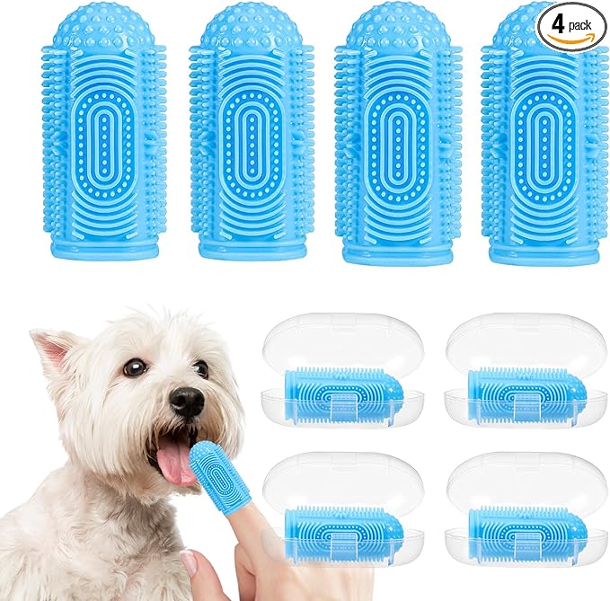 Dog Tooth Brushing Kit Dog Toothbrush 4 Pack Dogs Finger Toothbrush for Dogs Teeth Cleaning & Dental Care,Dogss Tooth Brush Puppy Tooth Brushing-PawvioPets