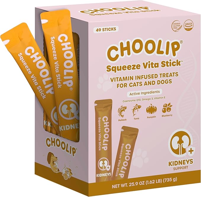 Grab & Go Squeeze Vita Stick Lickable Treats for Dogs & Cats. 49 Kidney Support Sticks with Essential multivitamins. Soft and Tasty Paste for All Life Stages, Supporting Kidney Health-PawvioPets