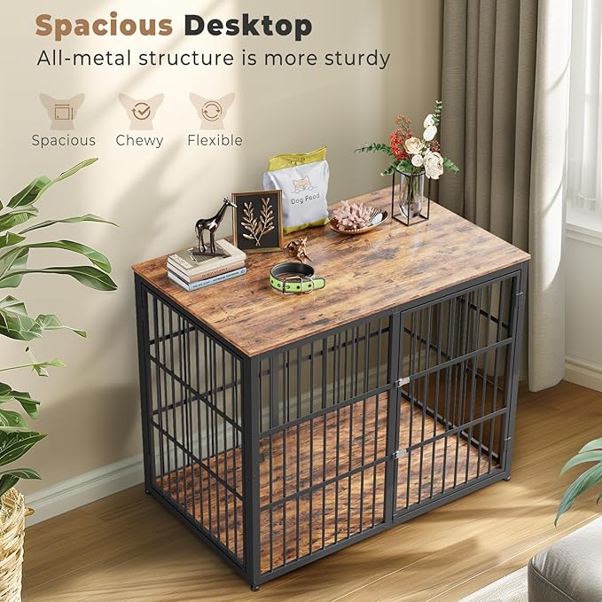 48'' XXL Dog Crate Furniture with 3 Doors,Wooden Crate End Table Heavy Duty Indoor Combination Cage for Medium to Large Dogs, Multiple Units Can be Combined-PawvioPets