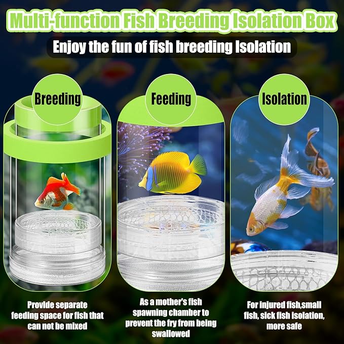 2 Pcs Breeder Box for Fish Tank Aquarium Breeder Separation Net Breeding Box with Suction Cup for Small Fish Shrimp Clownfish Guppy(Green,M)-PawvioPets