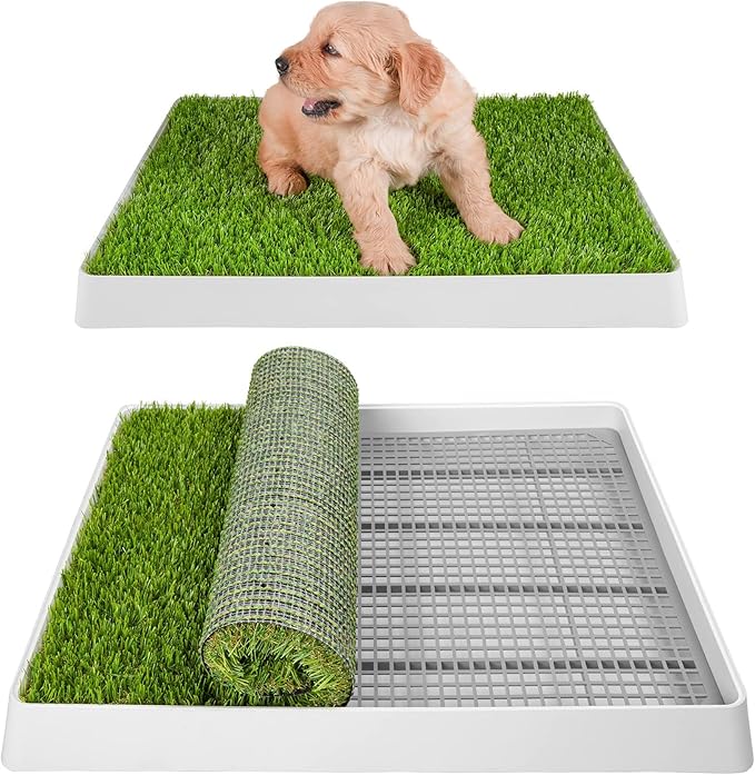 Dog Grass Pad with Tray, Dog Litter Box, Porch Potty for Puppy Pee Training, Indoor Portable Fake Grass Pee Pad System, Artificial Grass + Pee Pad Holder-PawvioPets