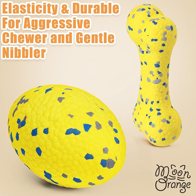 2Pcs Upgrade Bone Dog Balls+Rugby Dogs Toys for Aggressive Chewers, Indestructible Tennis Balls for Dogs (Yellow)-PawvioPets